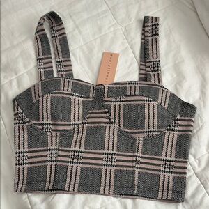 evolutionary  Gray and White Fitted Bustier Tank Top